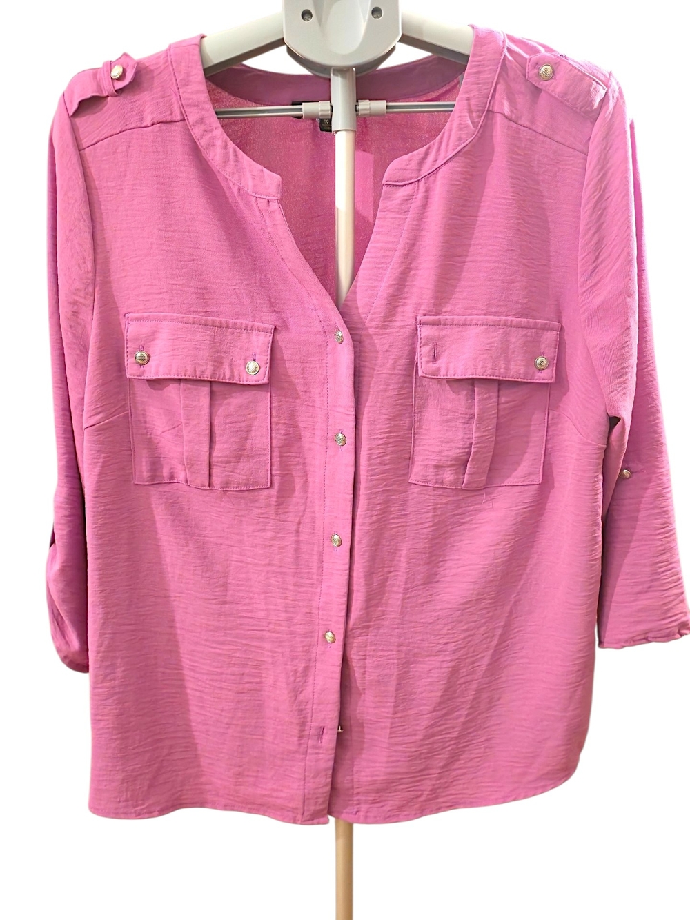 Adrienne Vittadini Pink Button-Front Utility Shirt